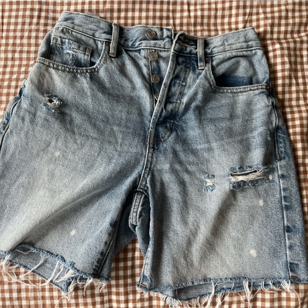 PacSun Light Indigo Ripped Frayed Denim Dad Shorts